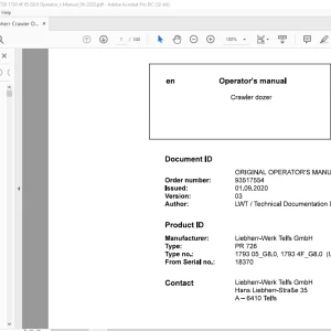 Liebherr Crawler dozer PR 726 Operator's manual -  PDF DOWNLOAD