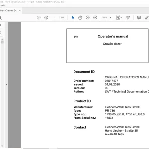 Liebherr Crawler dozer PR 736 Operator's Manual -  PDF DOWNLOAD