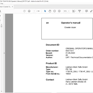 Liebherr Crawler dozer PR 736 Operator's manual 16834  -  PDF DOWNLOAD