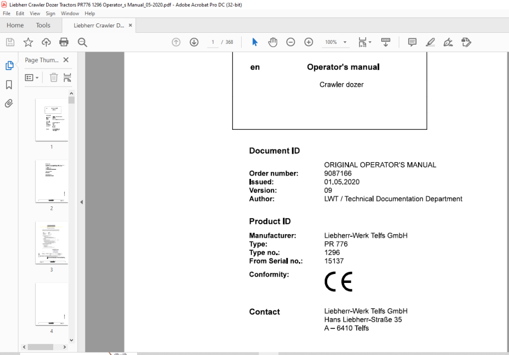 Liebherr Crawler dozer PR 776 Operator's Manual 15137 - PDF DOWNLOAD ...