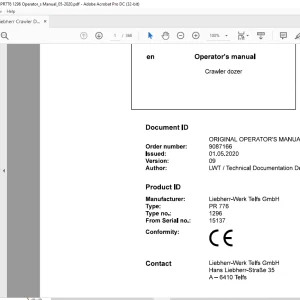 Liebherr Crawler dozer PR 776 Operator's Manual 15137 - PDF DOWNLOAD