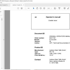 Liebherr Crawler dozer PR 776 Operator's manual - PDF DOWNLOAD