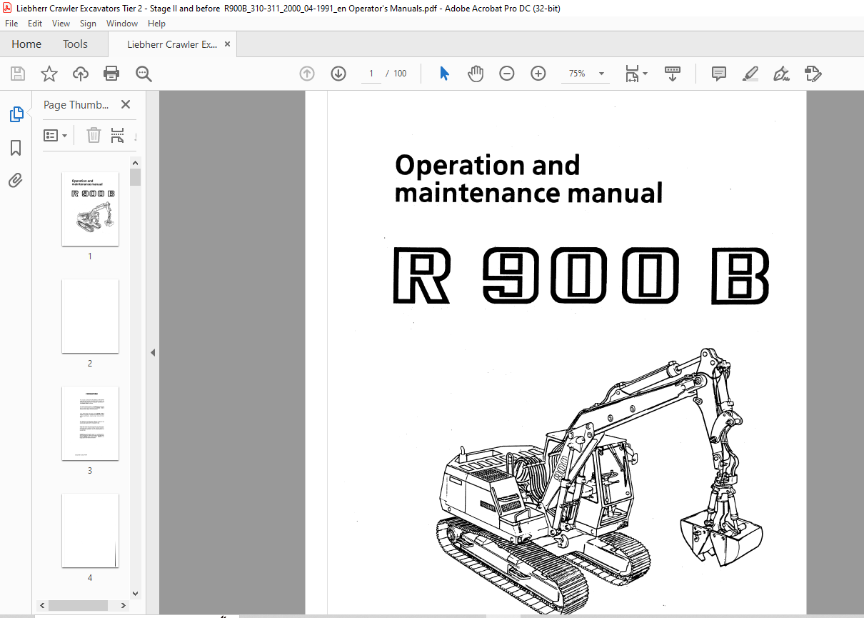 Liebherr Crawler Excavator R 900B Operation And Maintenance Manual ...