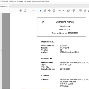 Liebherr Diesel Engine Operating Instructions Manual - PDF DOWNLOAD
