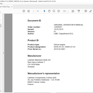 Liebherr Diesel engine D934 A7-25  D944 A7-25 Operating Manual - PDF DOWNLOAD
