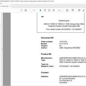 Liebherr Diesel engine D934 A7 D936 A7 D946 A7 With Exhaust Gas After Treatment System Diesel Particulate Filter Operator's Manual - PDF DOWNLOAD