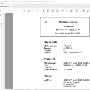 Liebherr Diesel engine D9508 A7-04  D9508 A7-00 Operating Manual -  PDF DOWNLOAD