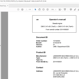 Liebherr Diesel engine D9512 A7-00 (Tier0)-D9512 7-04 (Tier4) Operating Manual - PDF DOWNLOAD