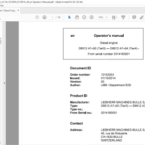 Liebherr Diesel engine D9512 A7-00 (Tier0) - D9512 A7-04 (Tier4) Operator's Manual - PDF DOWNLOAD