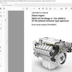 Liebherr Diesel engine D9512 A7-04 (Stage V  Tier 4)D9512  A7-00 Operating Manual  - PDF DOWNLOAD