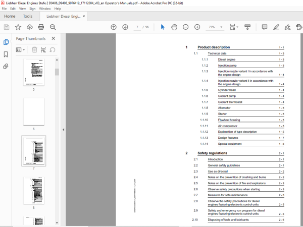 Liebherr Diesel Engine D9512 A7- Tier 0 2 Operating Manual - Pdf 