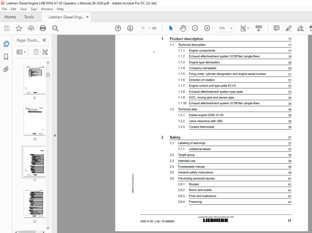 Liebherr Diesel engine D956 A7-05 LHB Operator's Manual - PDF DOWNLOAD ...