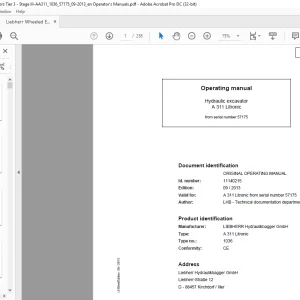 Liebherr Hydraulic excavator A 311 Litronic Operating manual 57175 - PDF DOWNLOAD