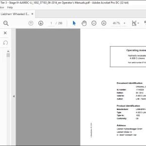 Liebherr Hydraulic excavator A 900 C-Litronic Operating manual 57183 - PDF DOWNLOAD