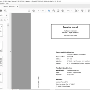 Liebherr Hydraulic excavator EP 944C - High-Pedestral Operating Manual -  PDF DOWNLOAD