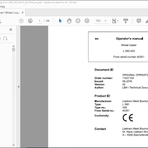 Liebherr Wheel Loader L580-459 Operator's manual 40351 -  PDF DOWNLOAD