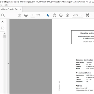 Liebherr Hydraulic excavator / Material handler R 924 B Li. Compact Operating instructions Manual  SN14749  - PDF DOWNLOAD