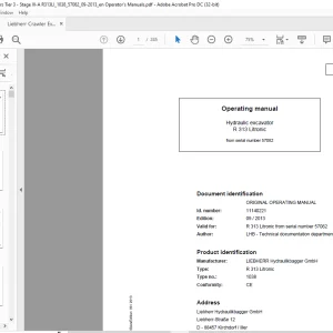 Liebherr Hydraulic excavator R 313 Litronic Operating manual  - PDF DOWNLOAD