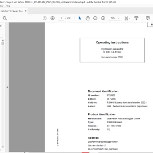 Liebherr Hydraulic excavator R 900 C-Litronic Operating manual 25621 -  PDF DOWNLOAD