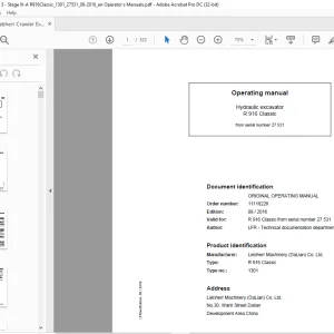 Liebherr Hydraulic excavator R 916 Classic Operating manual - PDF DOWNLOAD