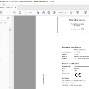 Liebherr Hydraulic excavator R 9200 E Operating manual 40022 - PDF DOWNLOAD