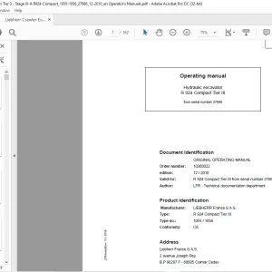 Liebherr Hydraulic excavator R 924 Compact Tier III Operating manual 27686 - PDF DOWNLOAD