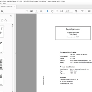 Liebherr Hydraulic excavator R 926 Classic Operating manual - PDF DOWNLOAD