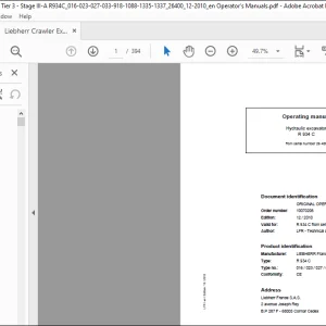 Liebherr Hydraulic excavator R 934 C Operating manual 26400 - PDF DOWNLOAD