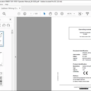 Liebherr Hydraulic excavator R 9600 Operating Manual - PDF DOWNLOAD