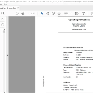 Liebherr Hydraulic excavator R 964 C-Litronic Operating instructions Manual 27700  - PDF DOWNLOAD