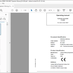 Liebherr Hydraulic excavator R 9800 Operating Manual - PDF DOWNLOAD
