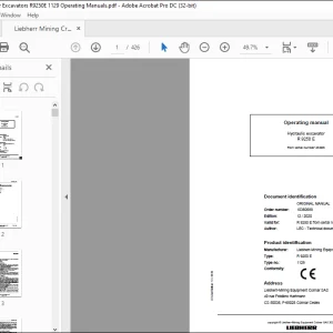 Liebherr Hydraulic excavator R9250E Operating Manual 25385 - PDF DOWNLOAD
