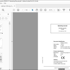 Liebherr Hydraulic excavator R9350 Operating Manual - PDF DOWNLOAD