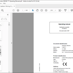 Liebherr Hydraulic excavator R9350E Operating Manual  - PDF DOWNLOAD