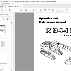 Liebherr Hydraulic excavator R944 B Litronic  Operation and Maintenance Manual  - PDF DOWNLOAD