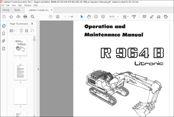 Liebherr Hydraulic Excavator R964 B Litronic Operation And Maintenance ...