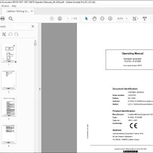 Liebherr Hydraulic excavatorR 9150- R 91508 Operating Manual 38079 - PDF DOWNLOAD