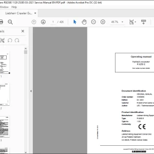 Liebherr Hydraulic excavator R 9250 E Operating manual 25385 - PDF DOWNLOAD