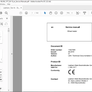 Liebherr L 506 1577 Wheel Loader Service Manual - PDF DOWNLOAD