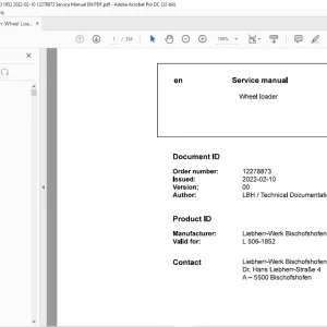 Liebherr L 506 1852 Wheel Loader Service Manual - PDF DOWNLOAD