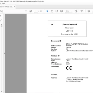 Liebherr L 507 1109 Wheel Loader Operator's Manual SN 26361 - PDF DOWNLOAD