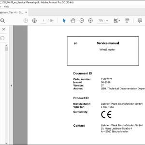 Liebherr L 507 1259 Wheel Loader Service Manual - PDF DOWNLOAD