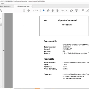 Liebherr L 507 1578 Wheel Loader Operator's Manual SN 53995 - PDF DOWNLOAD
