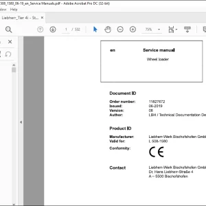 Liebherr L 508 1580 Wheel Loader Service Manual - PDF DOWNLOAD