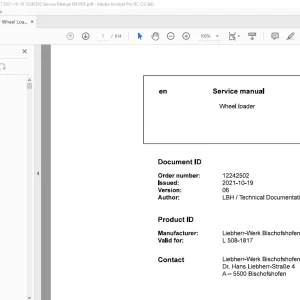Repair Manual for Liebherr L 508 1817 Wheel Loader PDF
