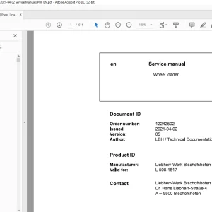 Liebherr L 508 1817 Wheel Loader Service Manual - PDF DOWNLOAD