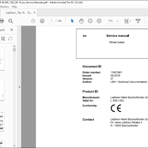 Liebherr L 509 1262 Wheel Loader Service Manual - PDF DOWNLOAD