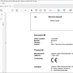 Liebherr L 509 1263 Wheel Loader Service Manual - PDF DOWNLOAD