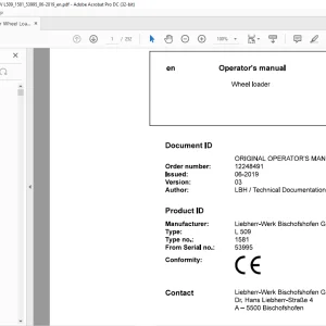 Liebherr L 509 1581 Wheel Loader Operator's Manual 53995 - PDF DOWNLOAD