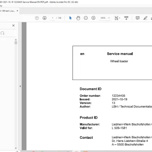 Service Repair Manual for Liebherr L 509 1581 Wheel Loader PDF
